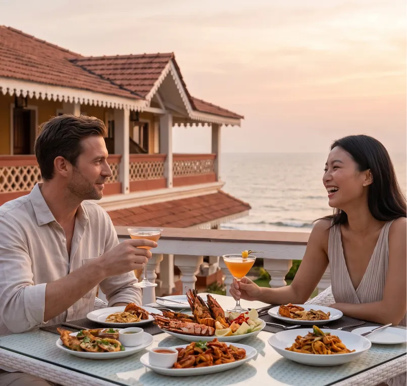 Couple dining at a heritage hotel by the sea